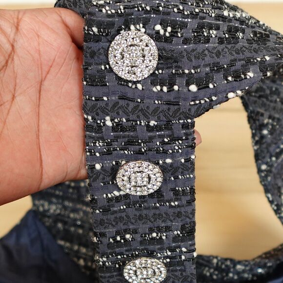 Debra Rodman Women 4 Dress Skater Tweed Grey Black Rhinestone Buttons Y Back - Picture 4 of 9